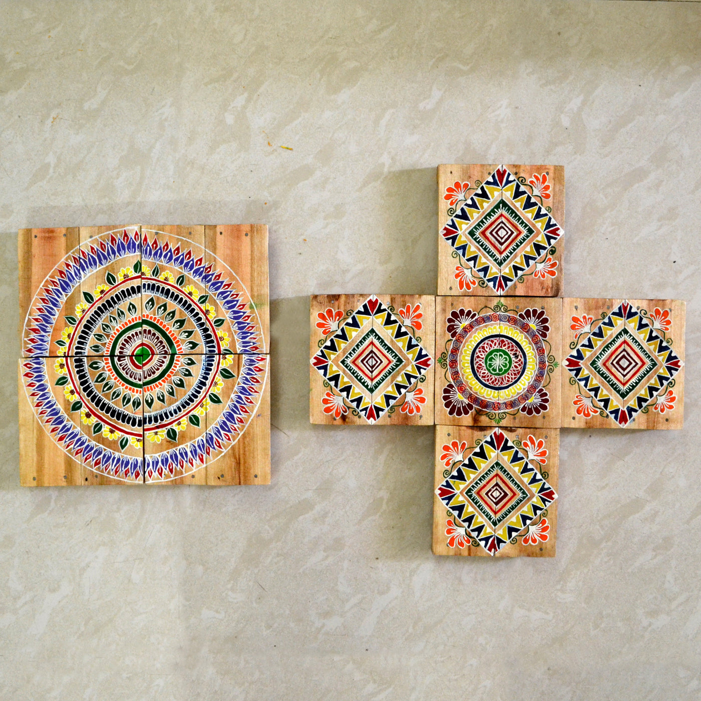 Chinhhari arts wooden hand painted wall decor tiles - WWD002 - Chinhhari Arts store