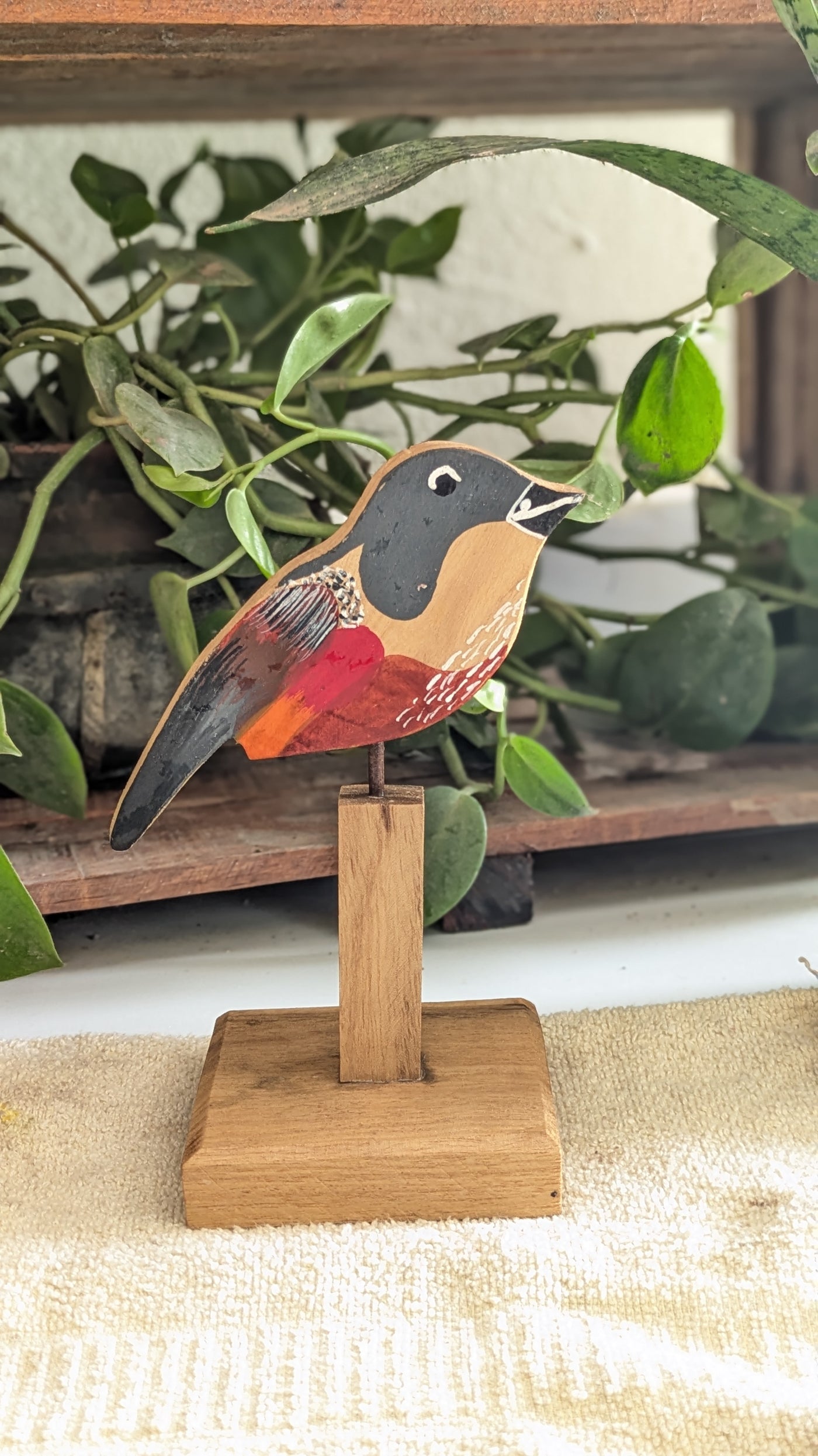 Chinhhari Madai gray brown red and orange bird garden decor