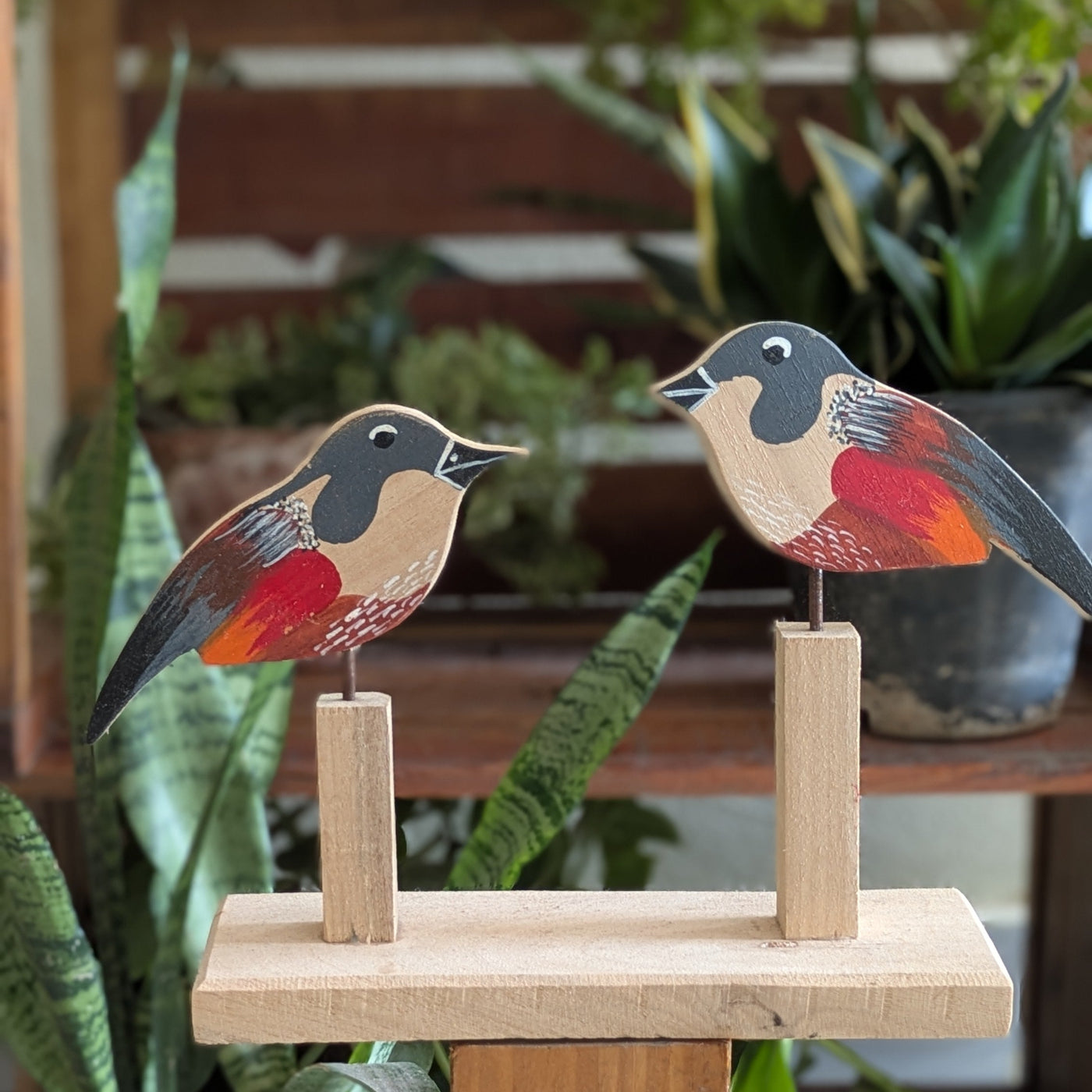Chinhhari Madai gray red and orange bird pair garden decor