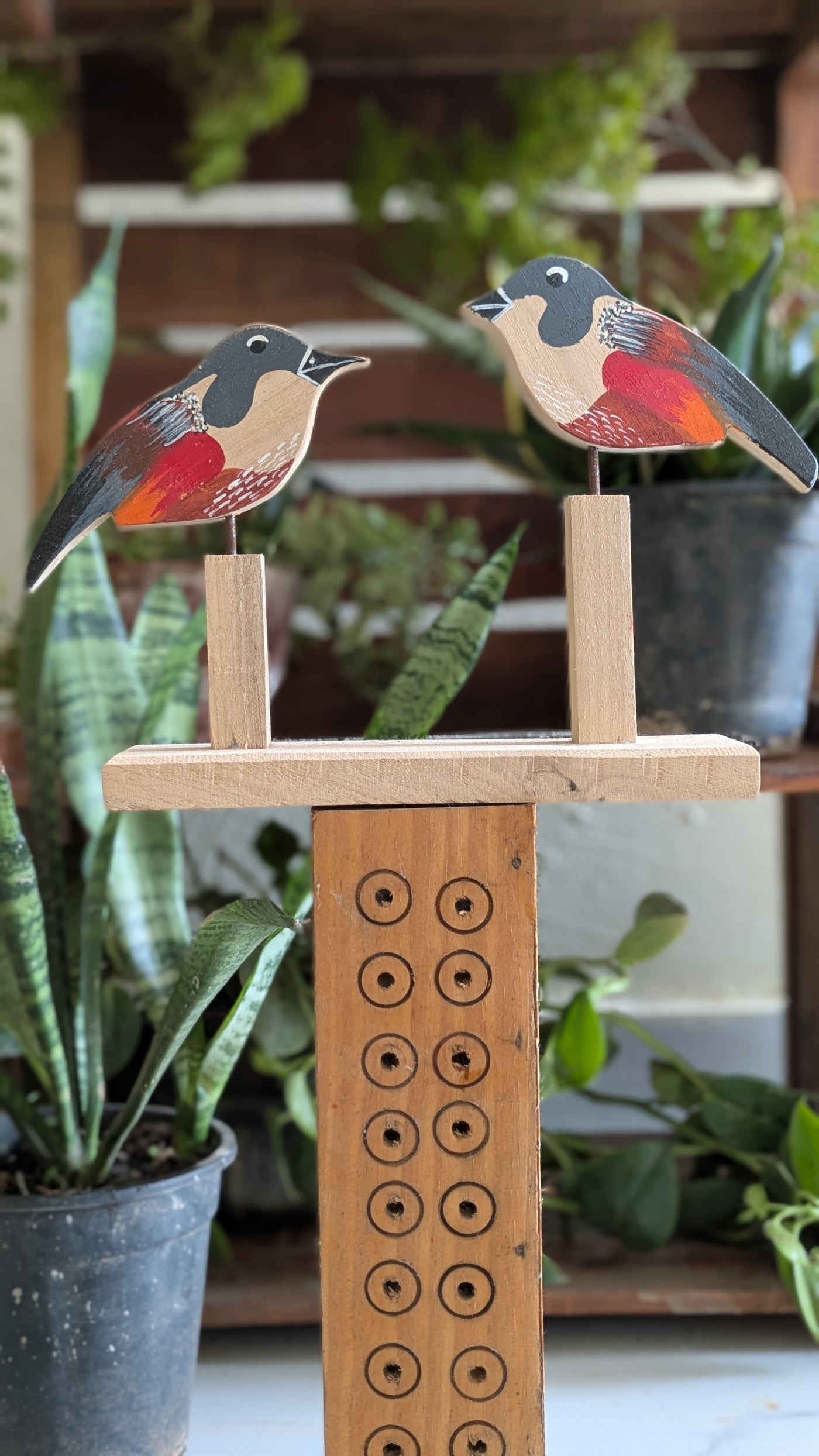 Chinhhari Madai gray red and orange bird pair garden decor