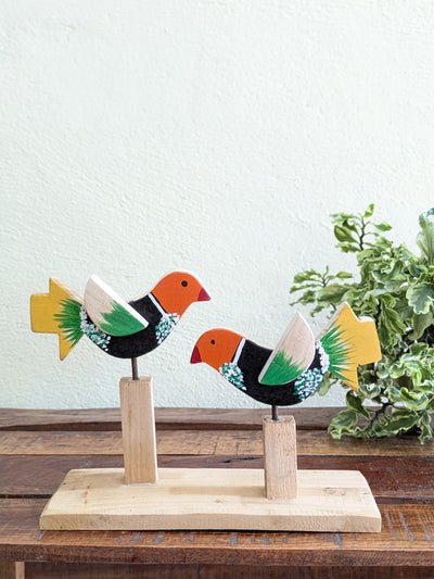 Chinhhari Madai black orange head and yellow tail bird pair garden decor