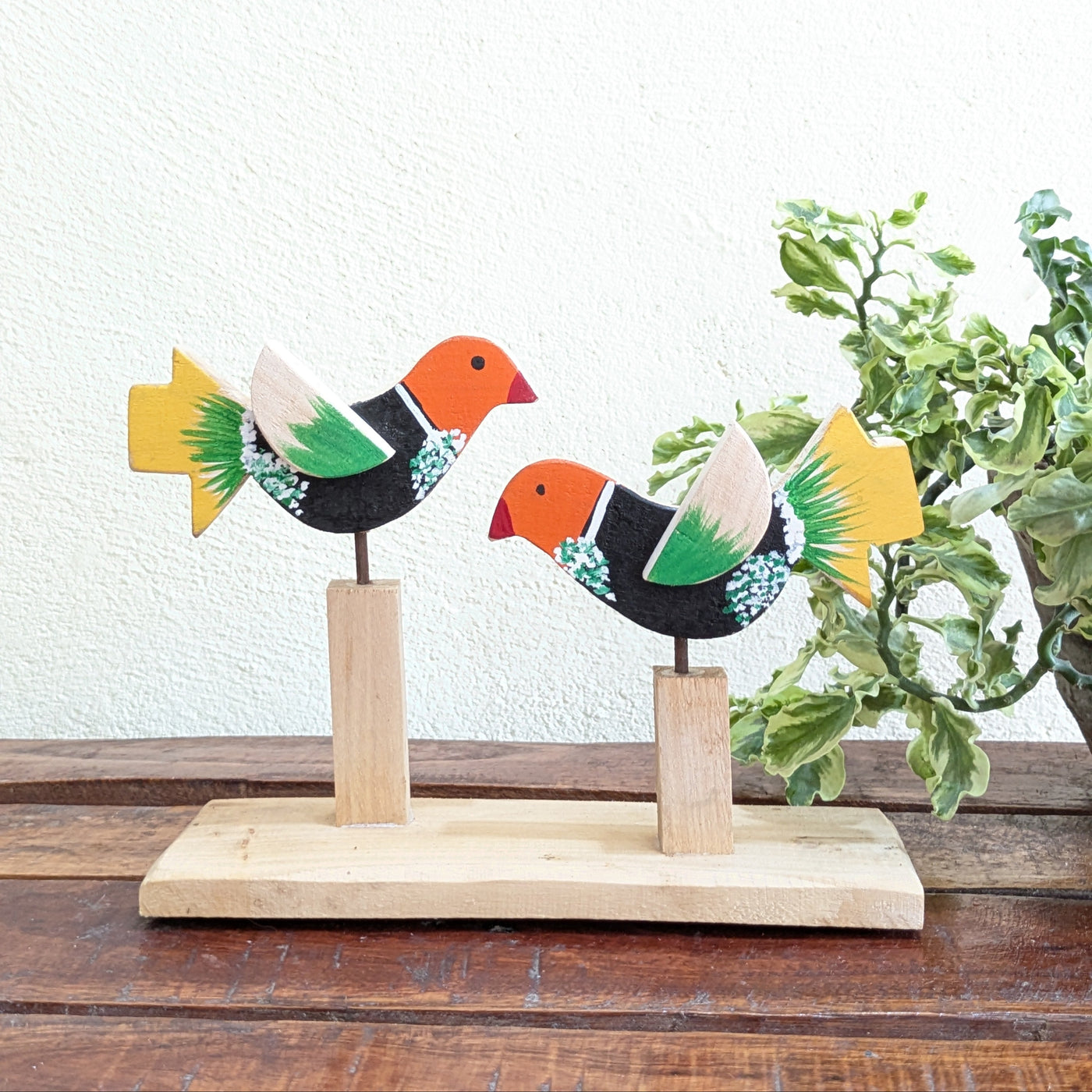 Chinhhari Madai black orange head and yellow tail bird pair garden decor