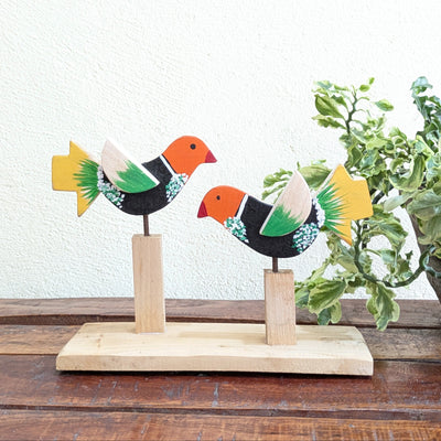 Chinhhari Madai black orange head and yellow tail bird pair garden decor