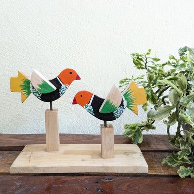 Chinhhari Madai black orange head and yellow tail bird pair garden decor