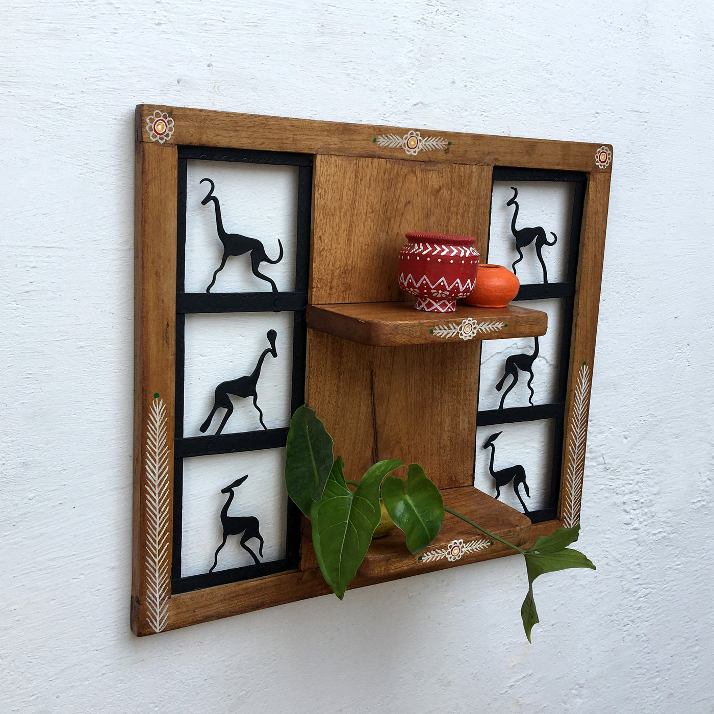 Tribal Wooden and metal mix wall rack