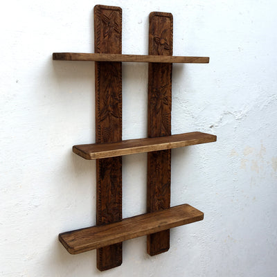 Tribal Wooden long wall rack with 3 shelf