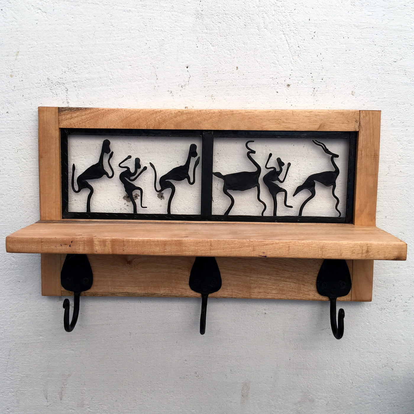Wooden long wall rack with hook