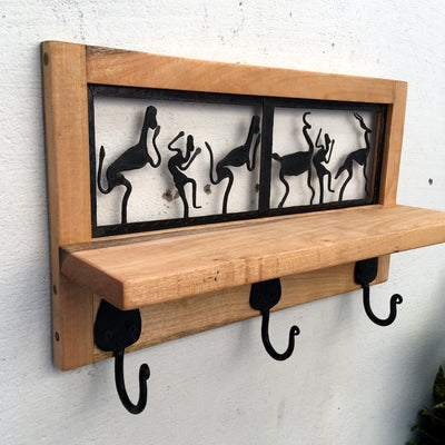 Wooden long wall rack with hook