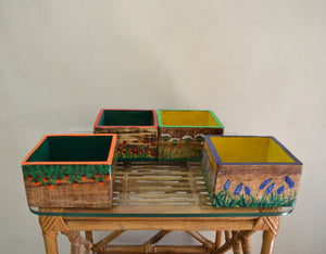 Chinhhari arts Wooden hand painted set of 4 planter/decor - CHWP006 -  Chinhhari Arts