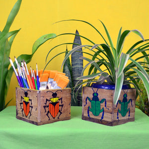 Chinhhari arts Wooden hand painted set of 2 multipurpose  planter/decor - CHWP012 -  Chinhhari Arts