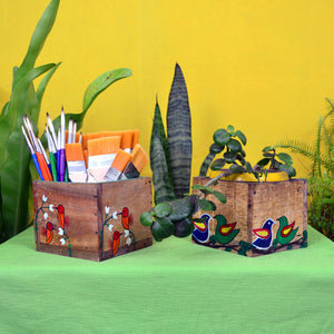 Chinhhari arts Wooden hand painted set of 2 multipurpose  planter/decor - CHWP013 -  Chinhhari Arts