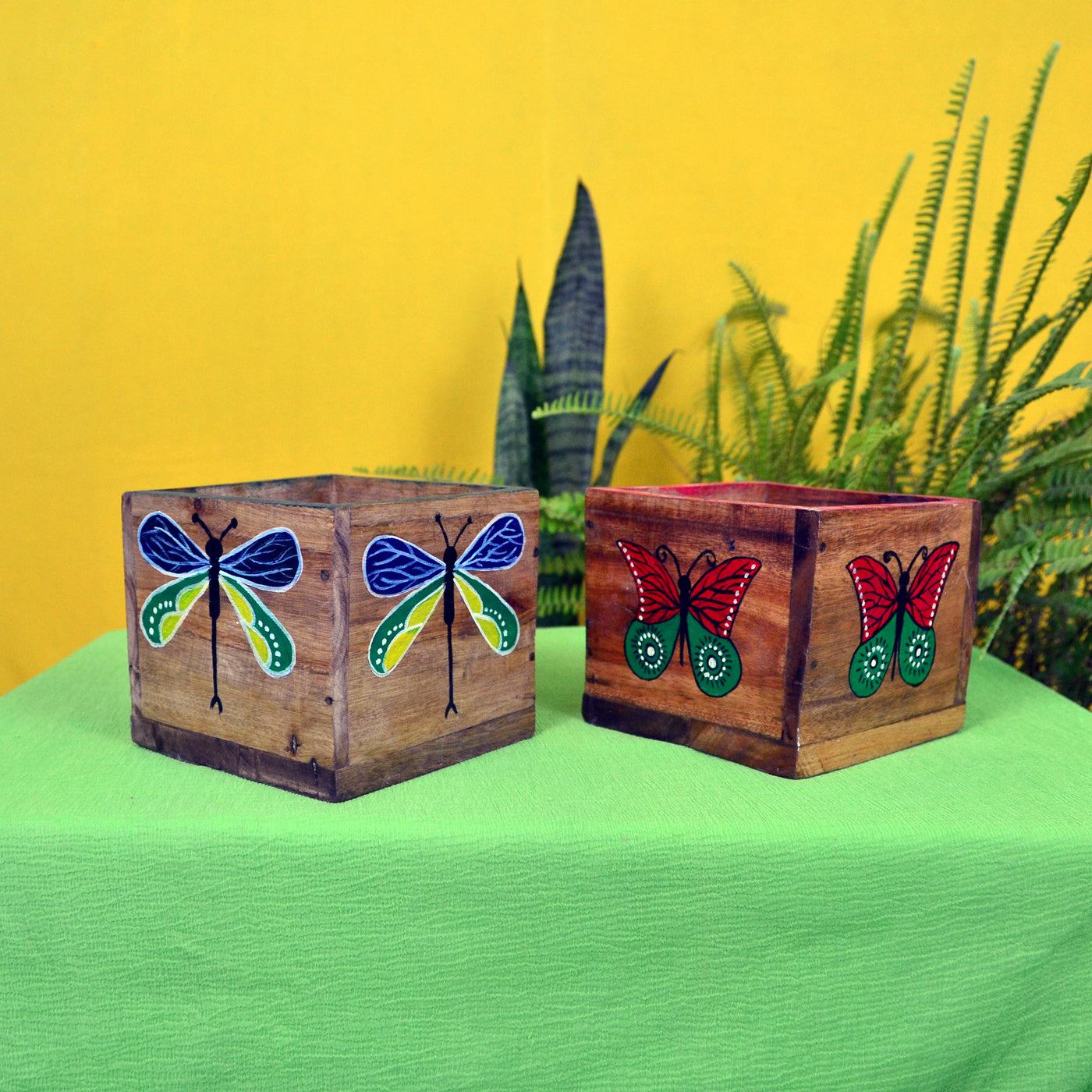 Chinhhari arts Wooden hand painted set of 2 multipurpose  planter/decor - CHWP014 -  Chinhhari Arts