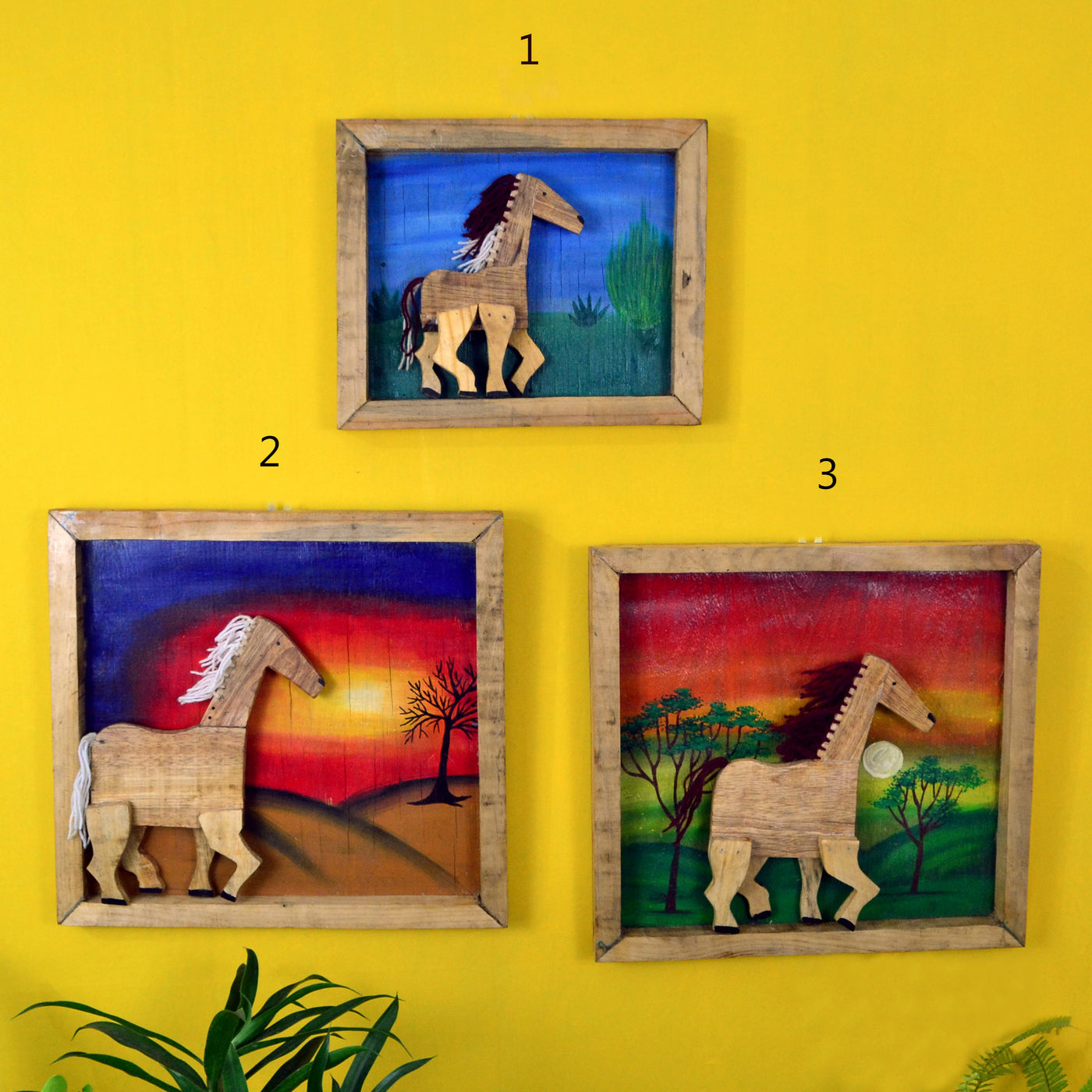 Chinhhari arts wooden set of 3 hand painted horse wall decor - WWD020 -  Chinhhari Arts
