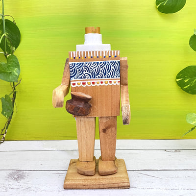 Wooden hand painted mini tribal figure with Matki garden lamp