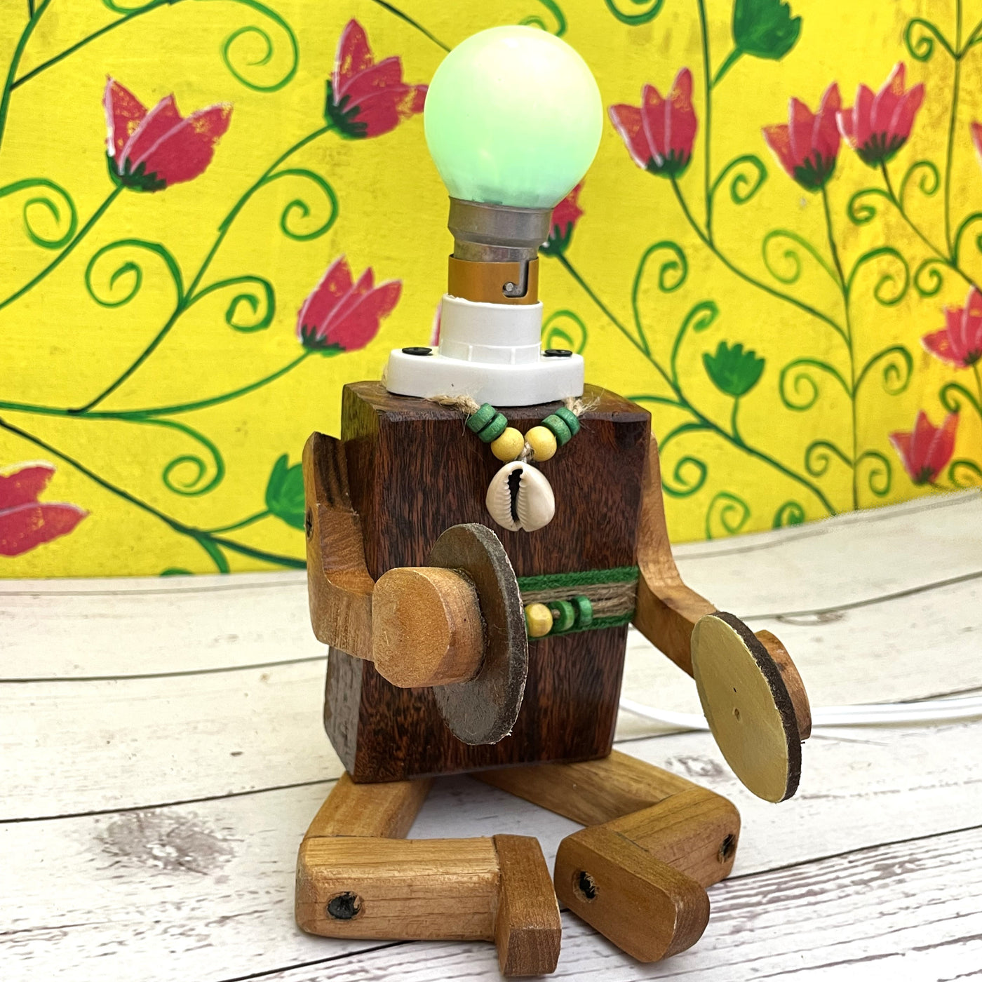 Wooden hand painted musician with manjira lamp