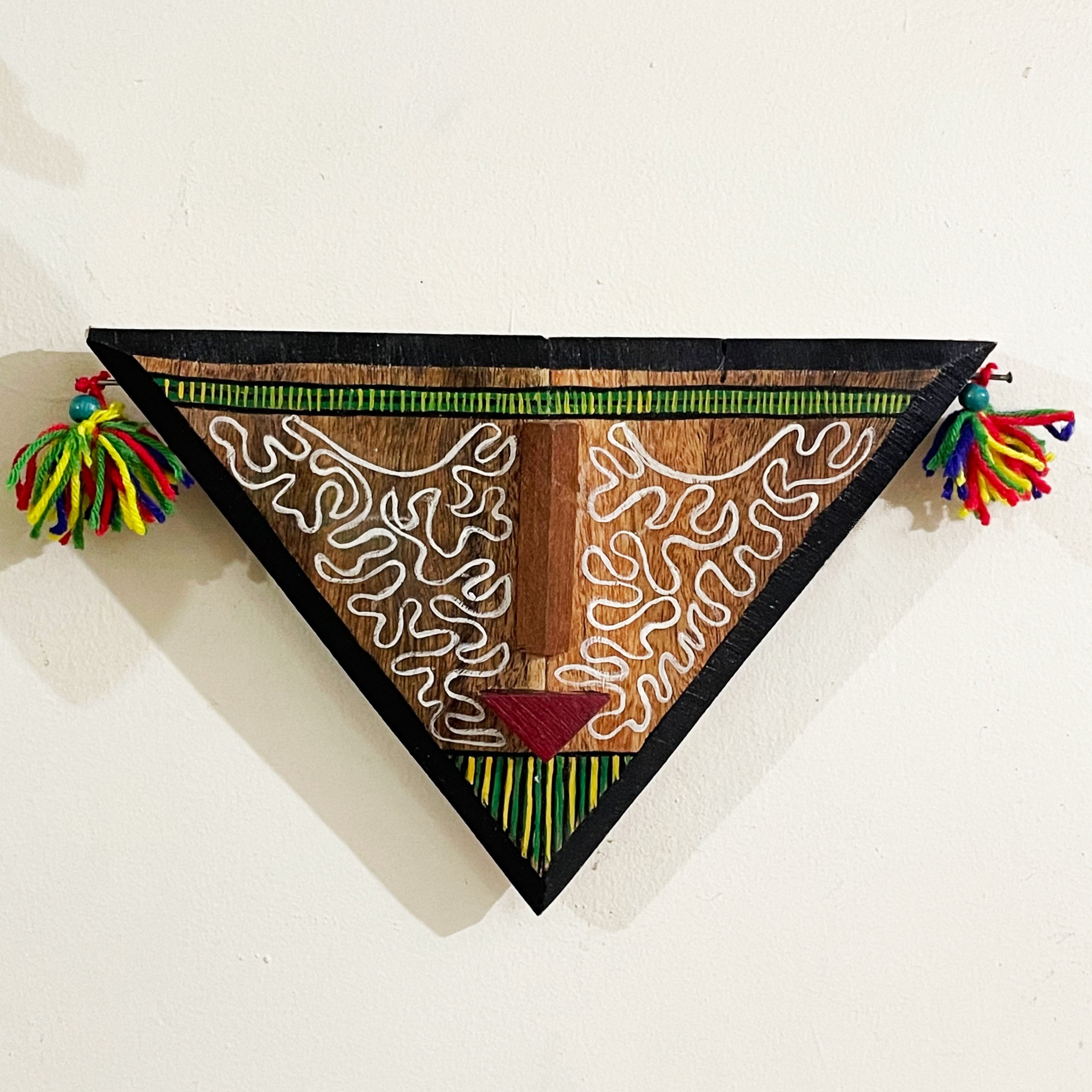 Large Triangular Ritual Mask Wooden Tribal Triangle Small Hand Painted Mask – Chinhhari Arts