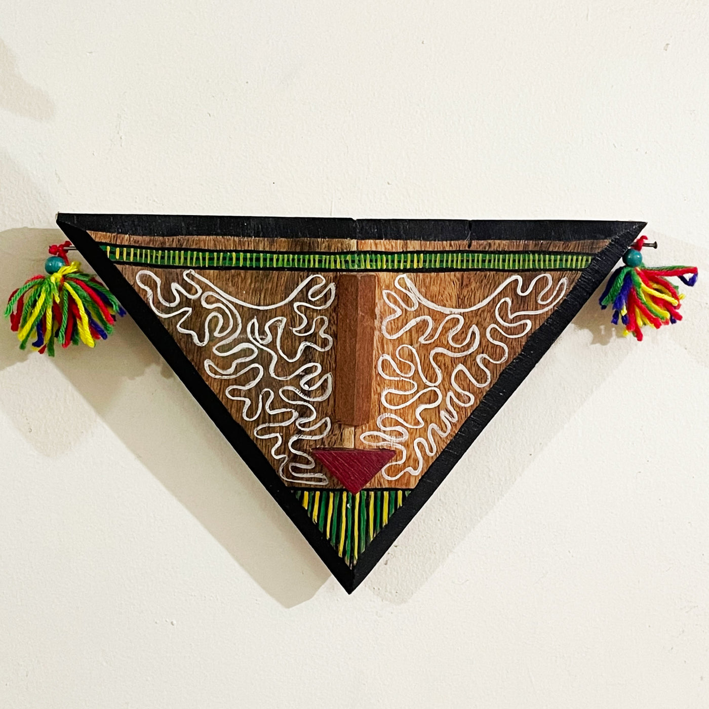 Wooden tribal triangle small hand painted mask
