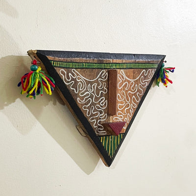 Wooden tribal triangle small hand painted mask