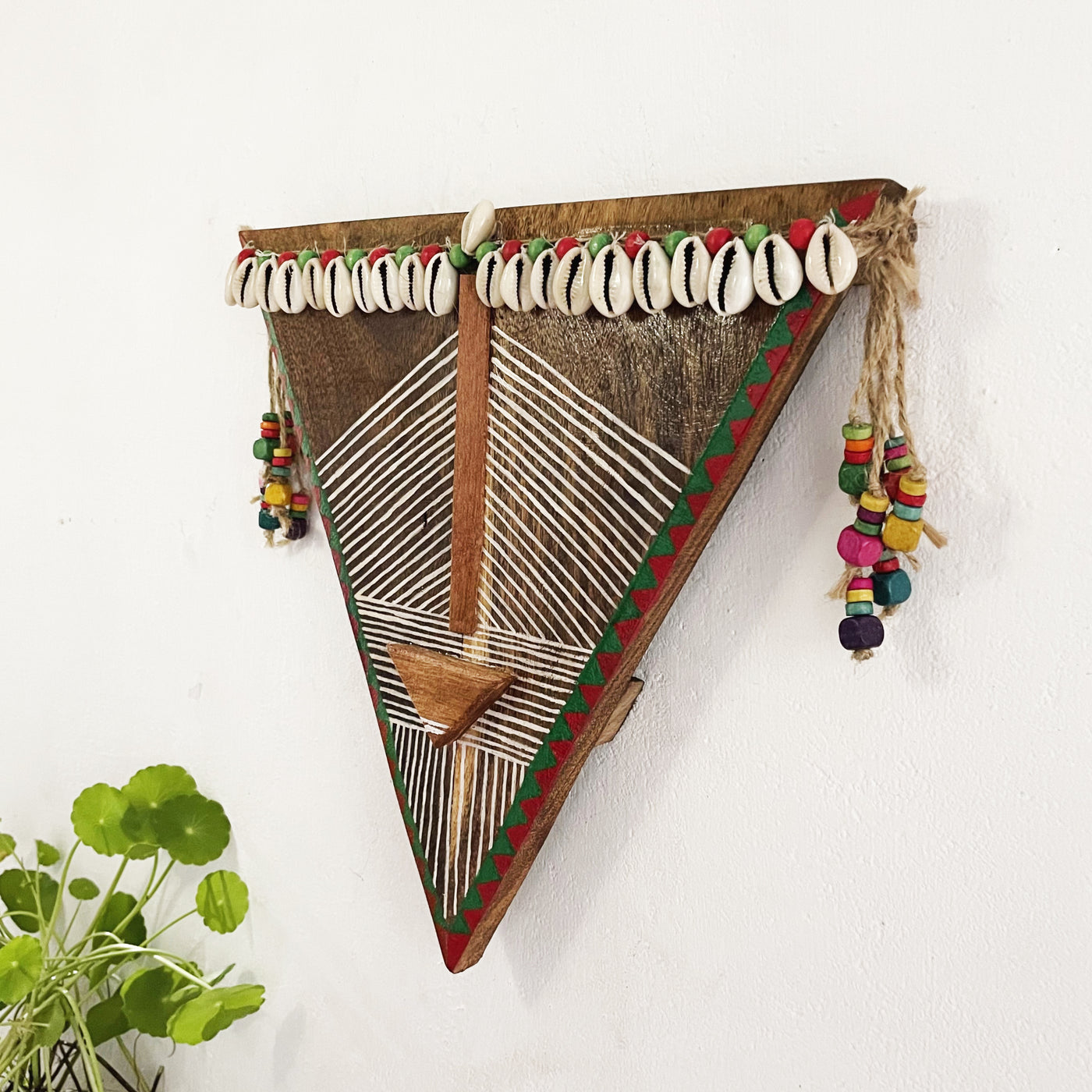 Wooden tribal triangle hand painted mask