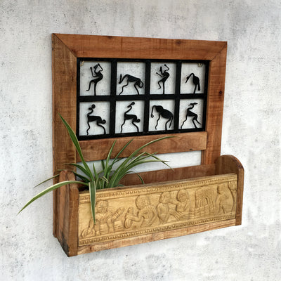 Tribal Wooden and wrought iron  wall rack
