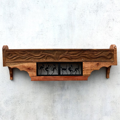 Tribal Wooden and Wrought iron long wall rack