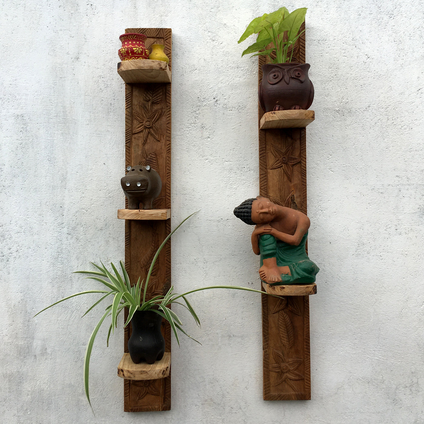 Tribal Wooden wall rack set of 2