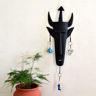 Chinhhari arts Wrought Iron Tribal Mask 3 Hook Keychain Holder - Chinhhari Arts store