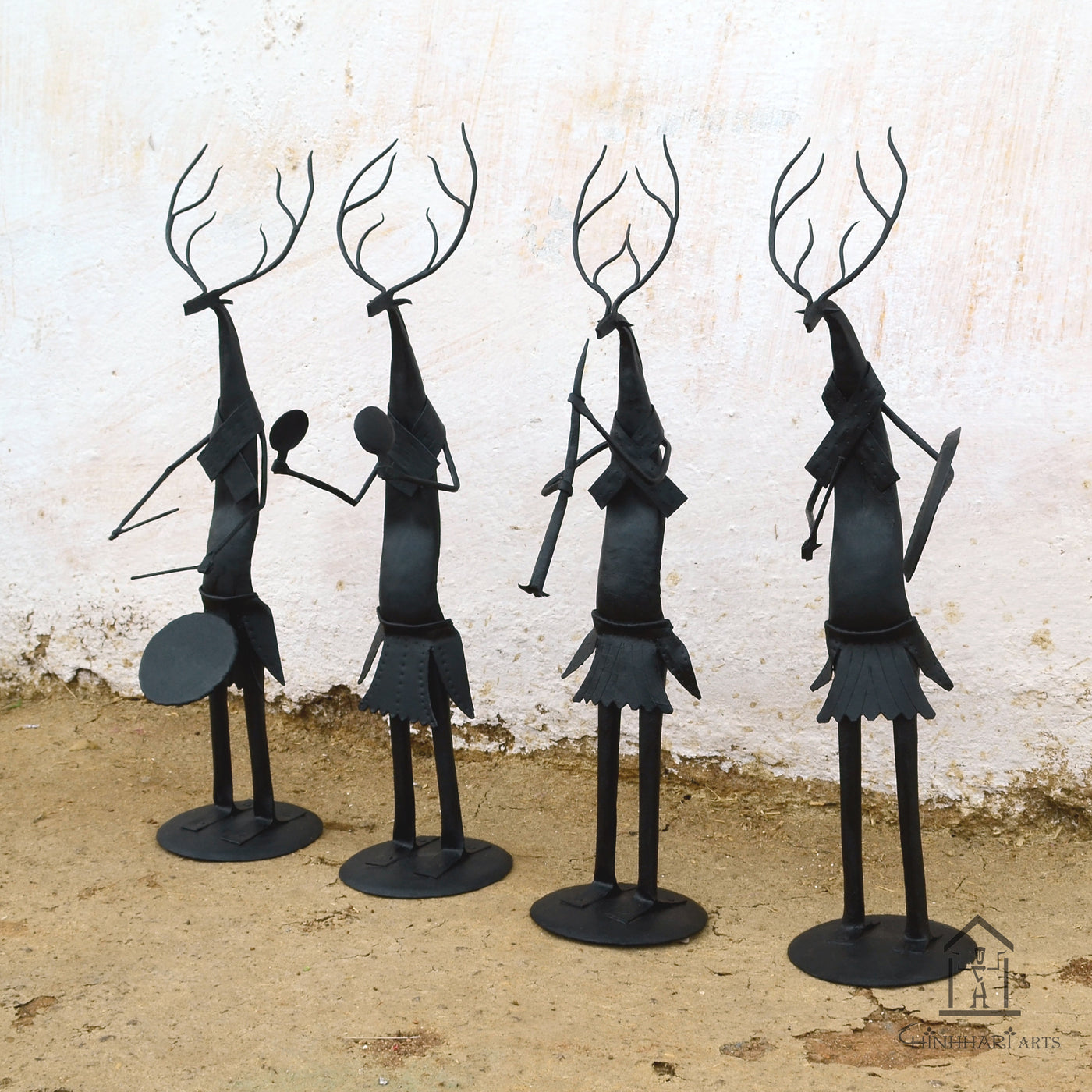 Wrought Iron metal Tribal Deer Musician set figure