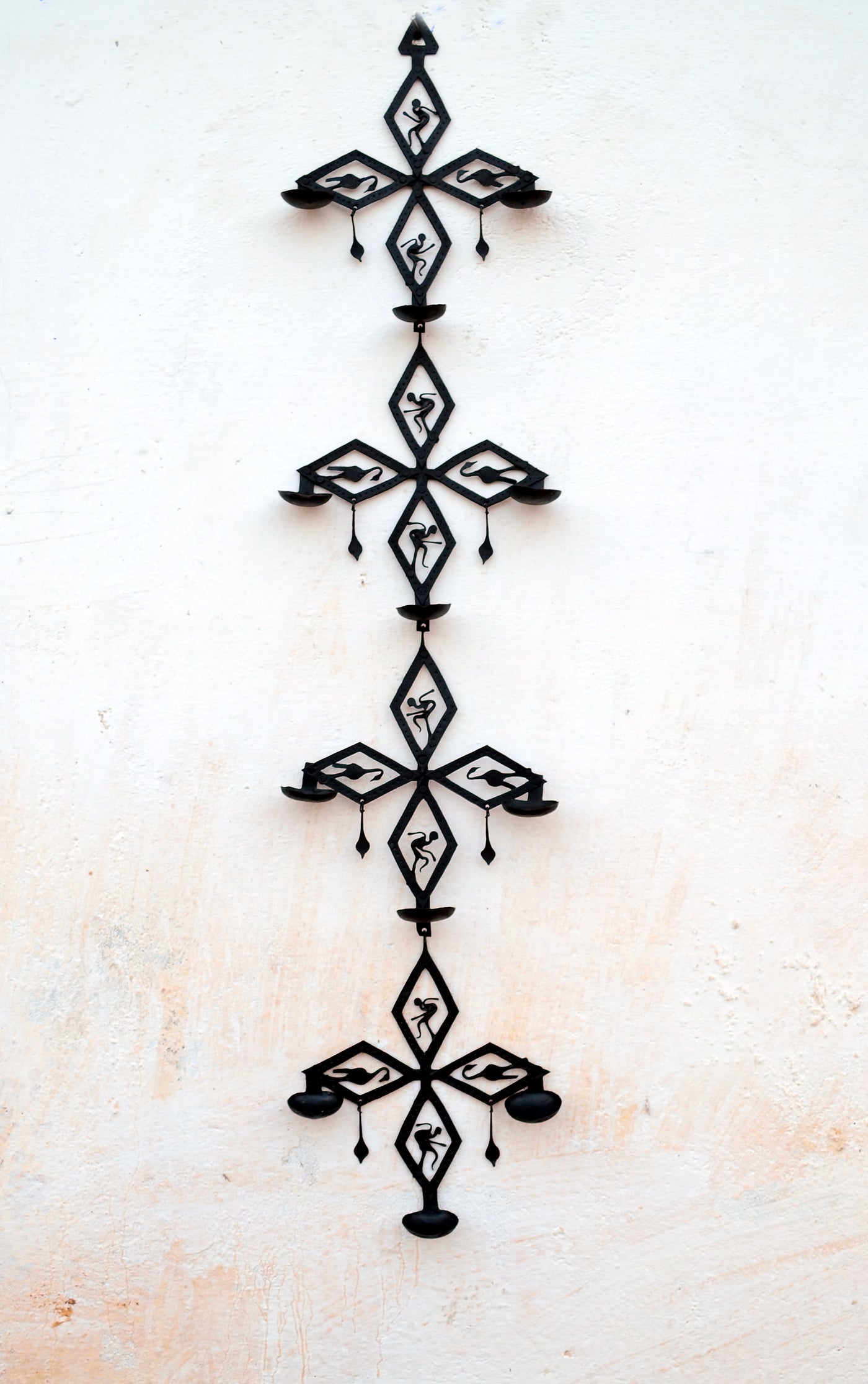 Wrought Iron 12 candle holder metal tribal wall Hanging -WIW026