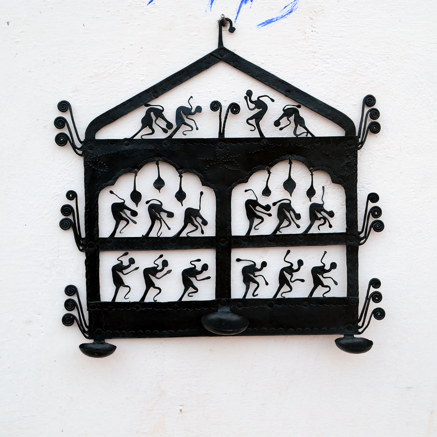 Wrought Iron 3 candle holder metal tribal wall Hanging - WIW027