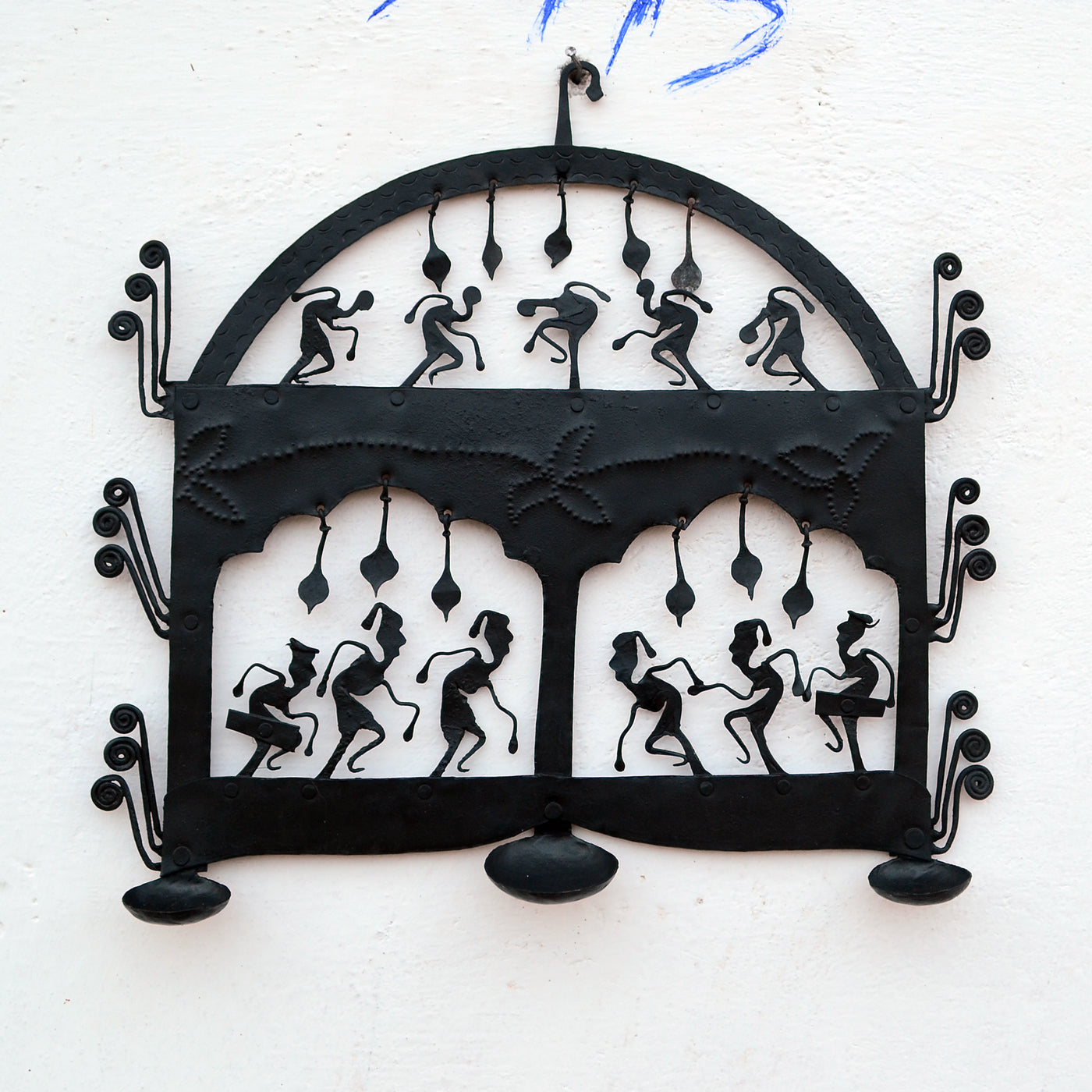 Wrought Iron 3 candle holder metal tribal wall Hanging - WIW028
