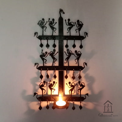 Wrought Iron tribal candle stand wall hanging - WIW030