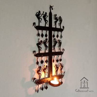 Wrought Iron tribal candle stand wall hanging - WIW030