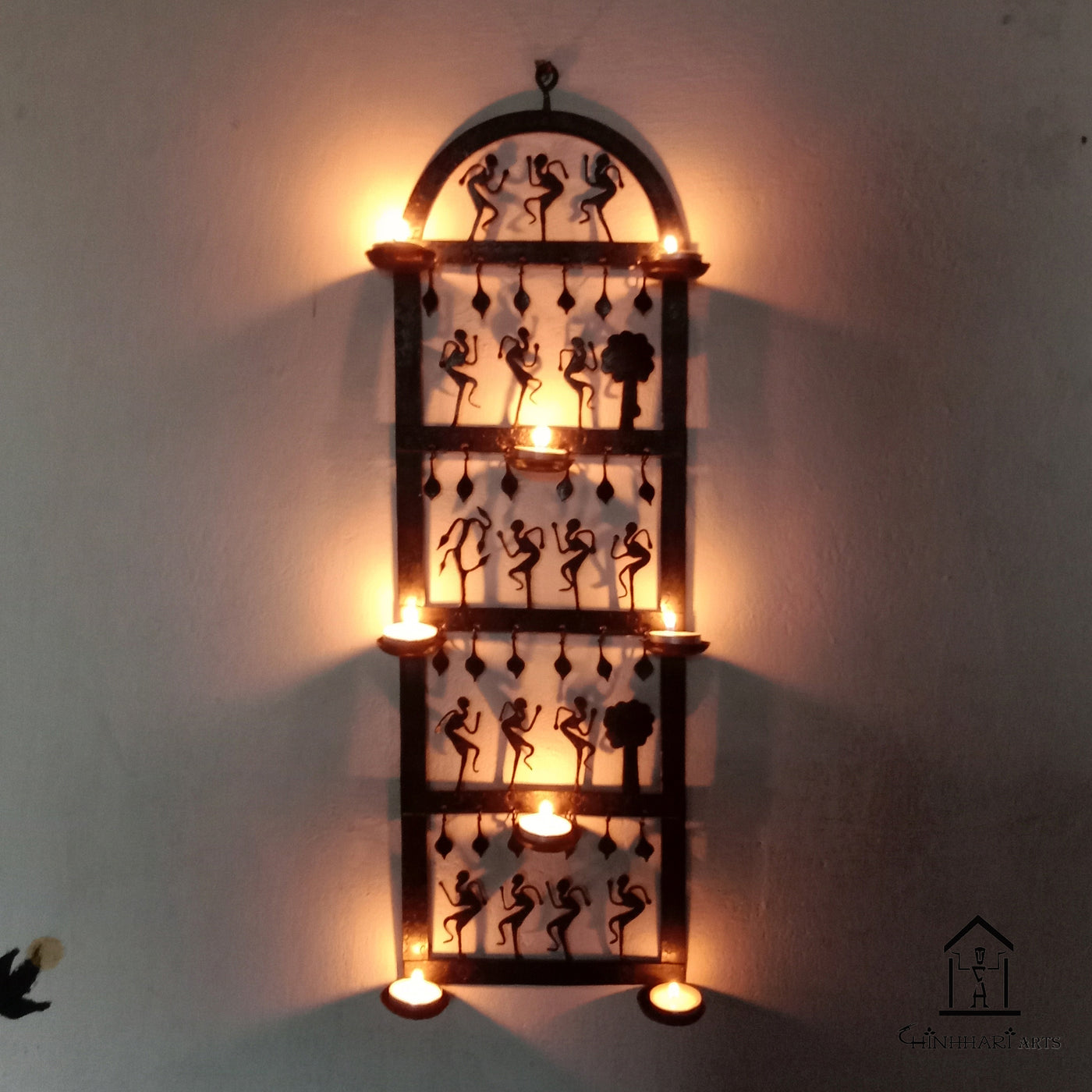 Wrought Iron multi candle holder metal tribal wall Hanging - WIW031