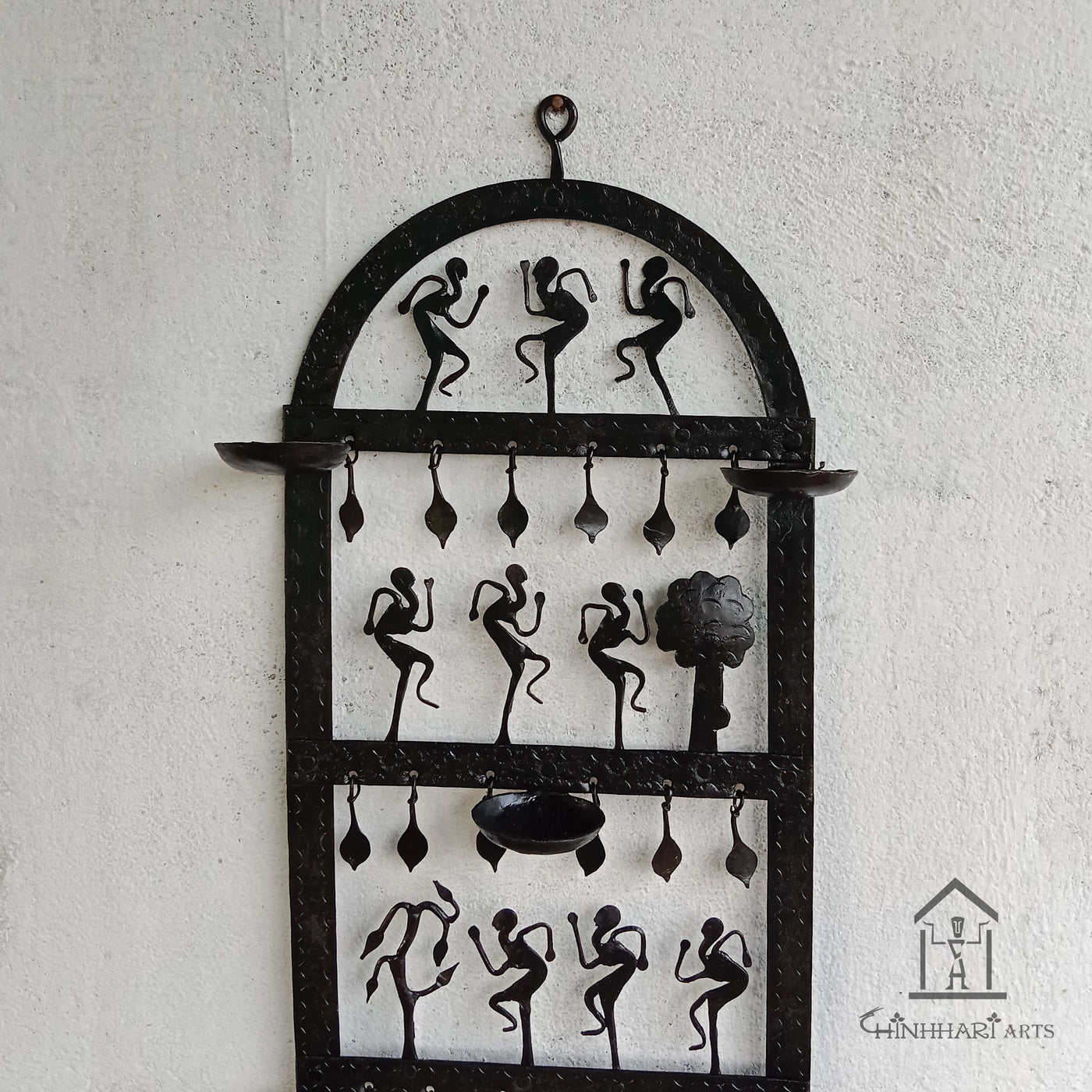 Wrought Iron multi candle holder metal tribal wall Hanging - WIW031