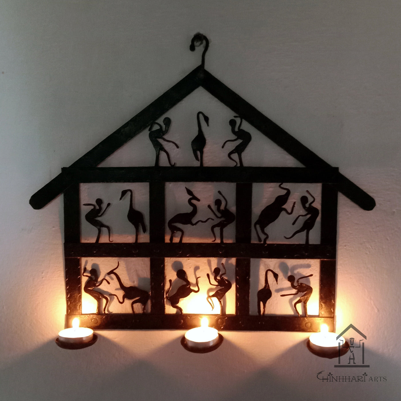 Wrought Iron tribal candle holder Wall Hanging - WIW041