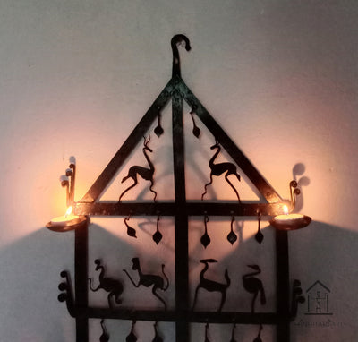 Wrought Iron tribal candle holder Wall Hanging - WIW043