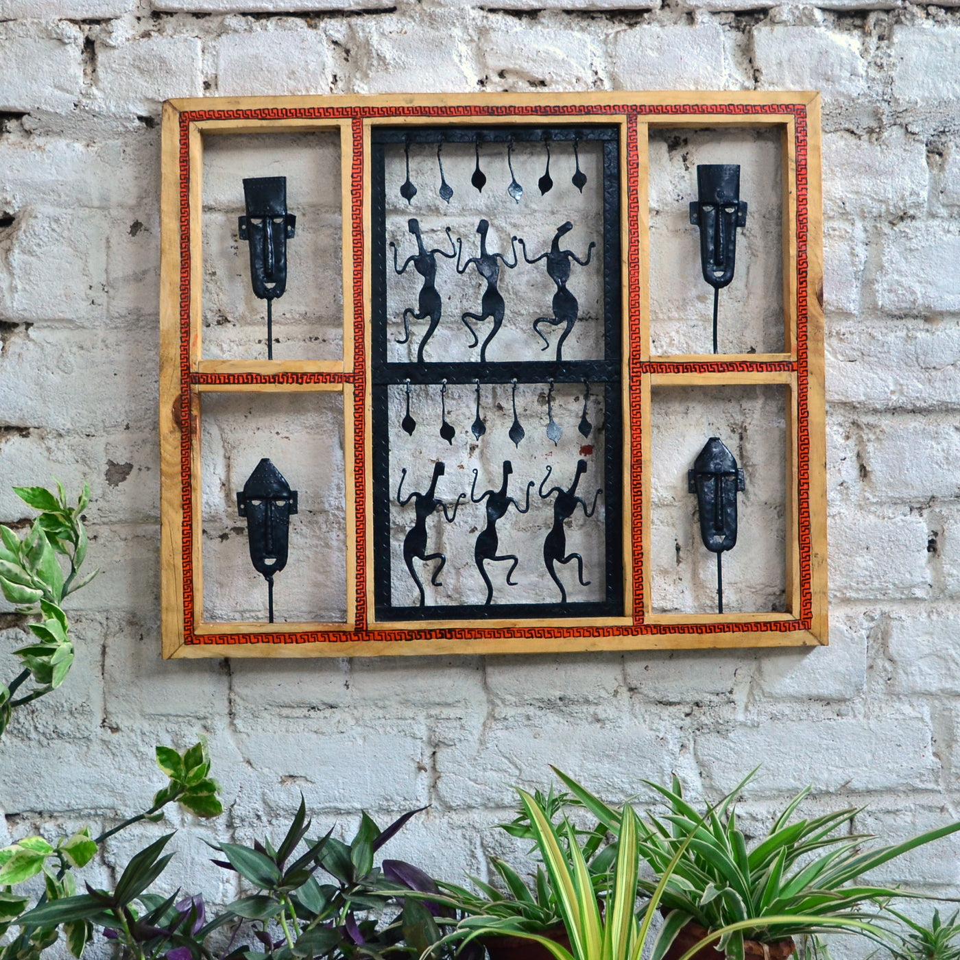 Chinhhari arts Wrought iron jaali with wooden frame Mask and jaali wall art - Chinhhari Arts store