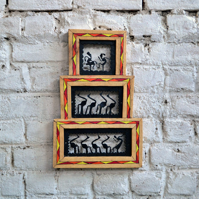 Chinhhari arts Wrought iron jaali with wooden frame 3 box jaali wall art - Chinhhari Arts store