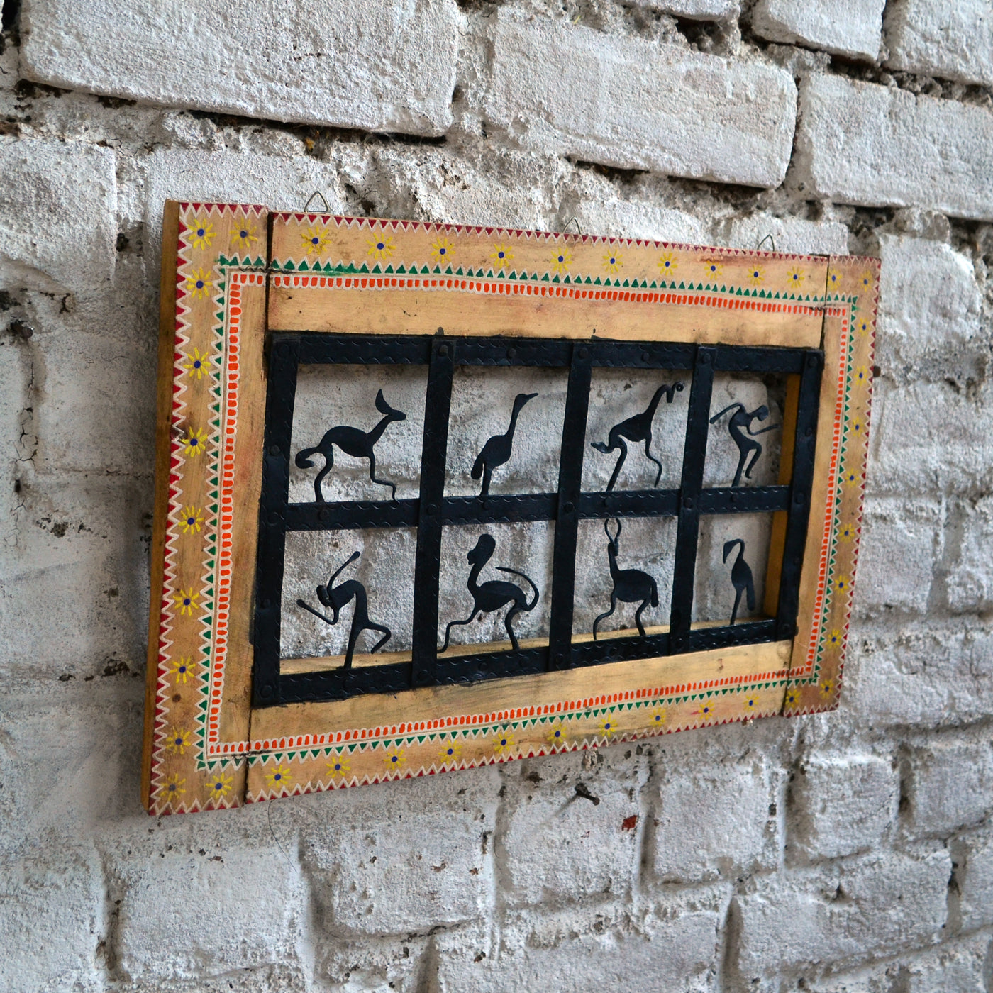 Chinhhari arts Wrought iron jaali with wooden frame 8 box jaali wall art - Chinhhari Arts store