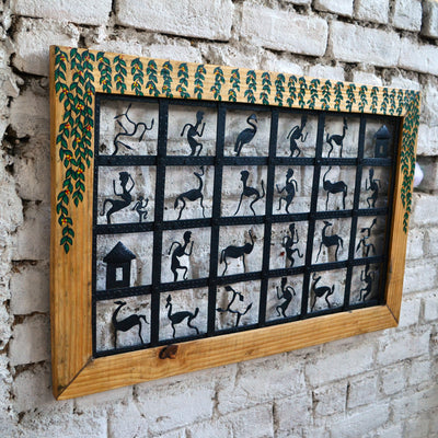 Chinhhari arts Wrought iron jaali with wooden frame 24 box Tribal Jaali - Chinhhari Arts store