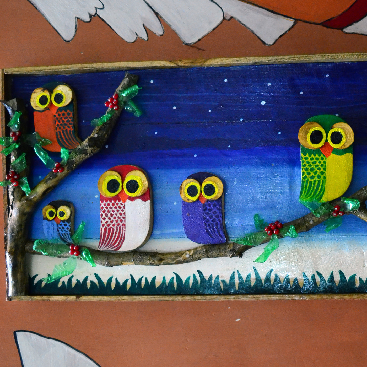 Chinhhari arts wooden hand painted owl wall decor - WWD015 - Chinhhari Arts store
