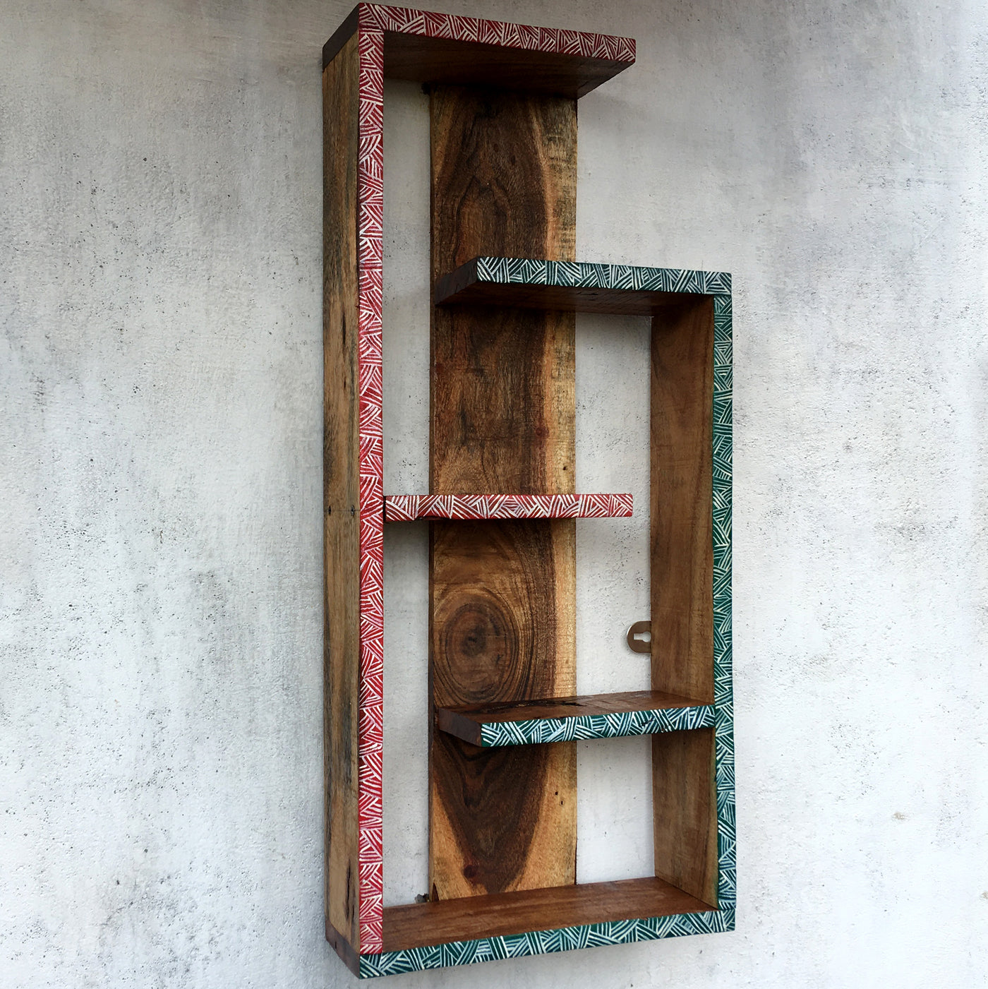 Wooden long abstract wall rack