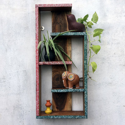 Wooden long abstract wall rack