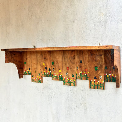 Wooden long horizontal wall rack