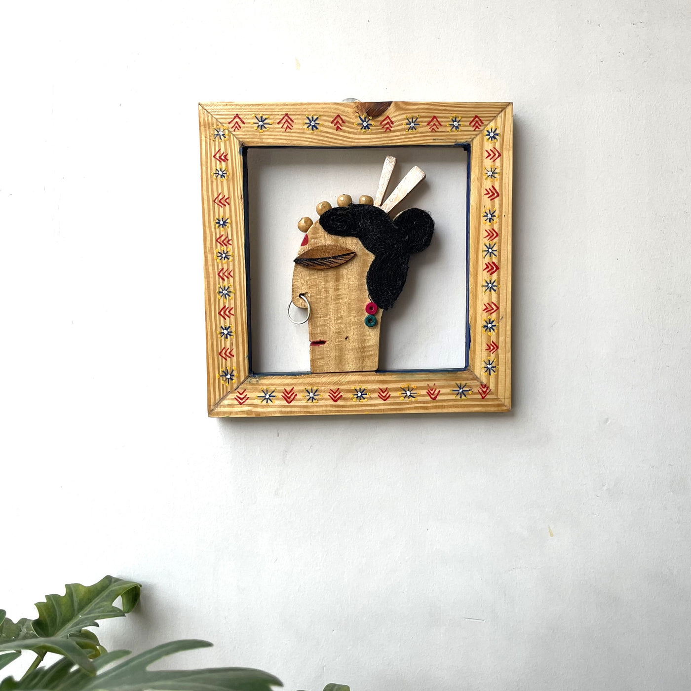 Wooden tribal lady hand painted mask frame