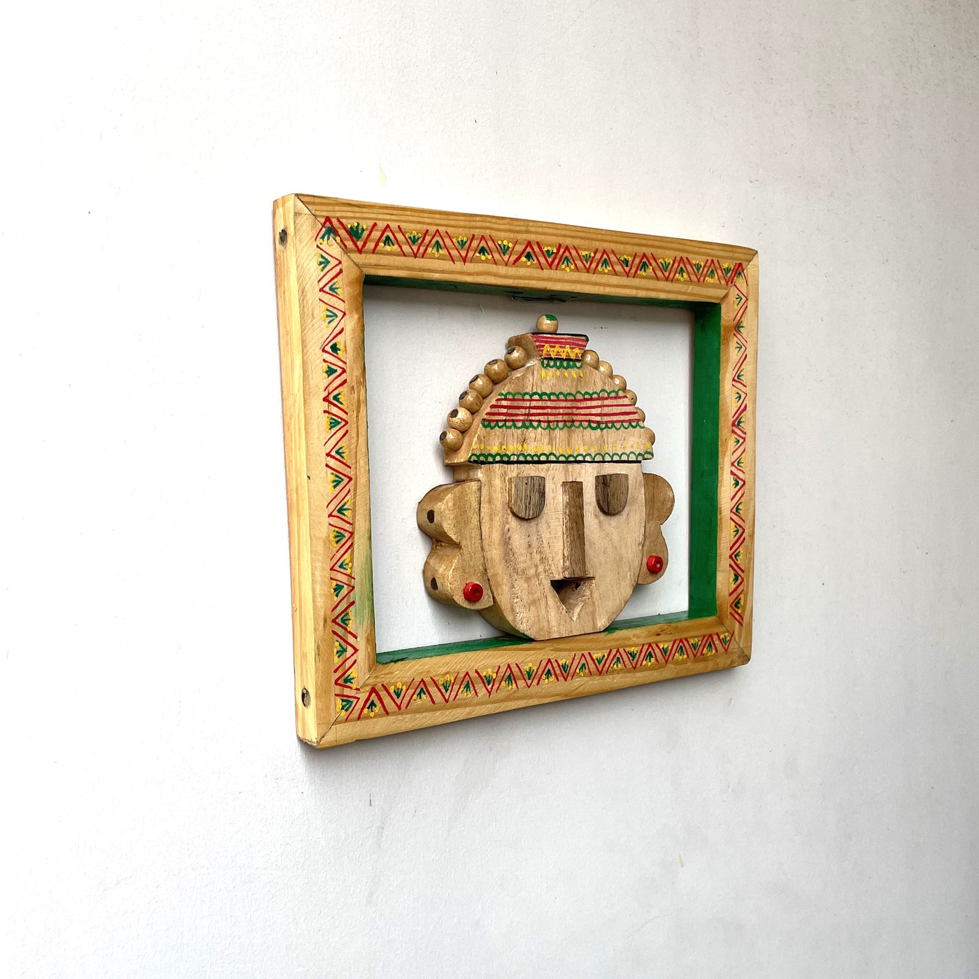 Wooden tribal madiya painted mask frame