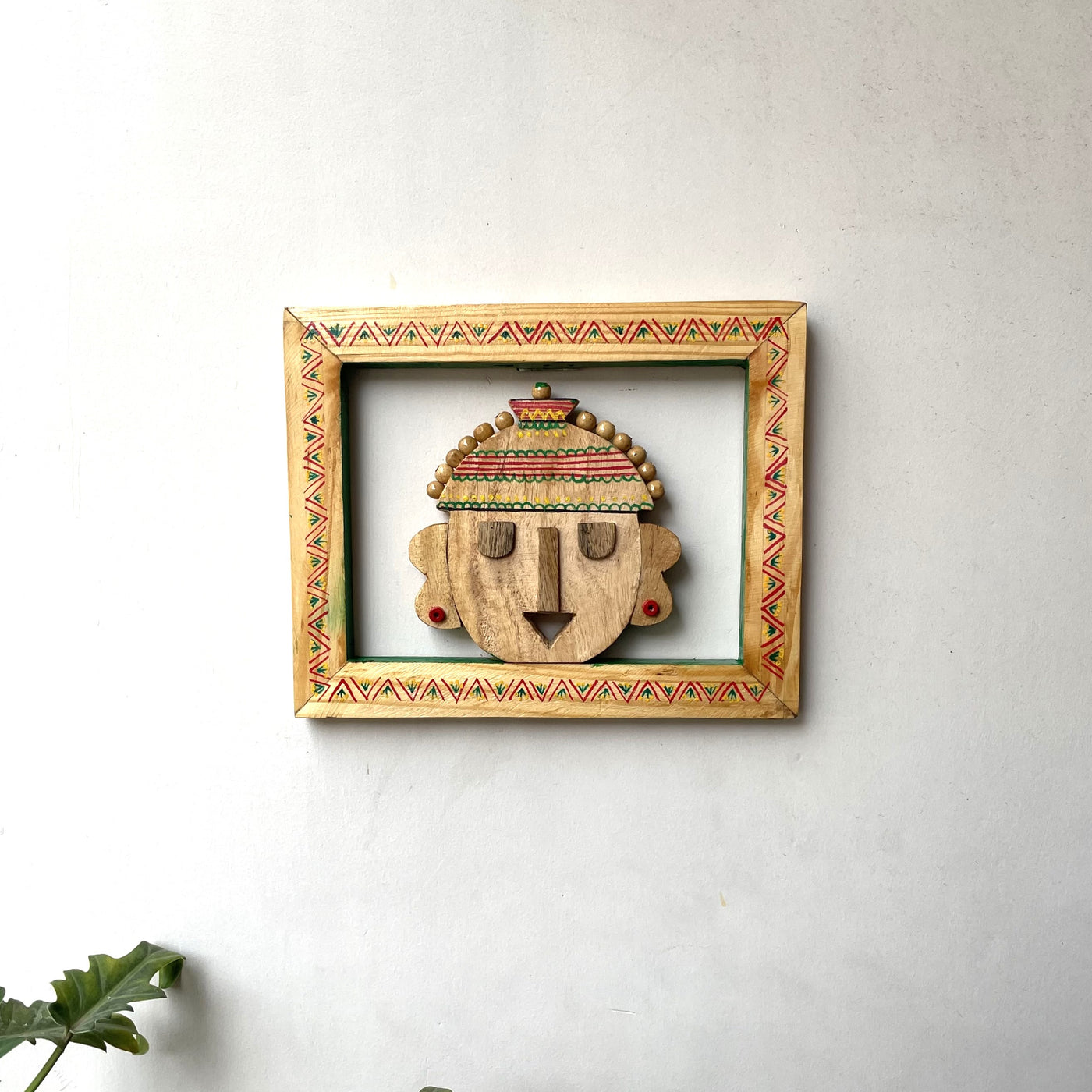 Wooden tribal madiya painted mask frame
