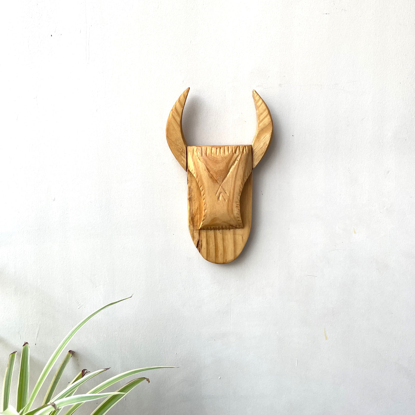 Wooden tribal bull man small mask