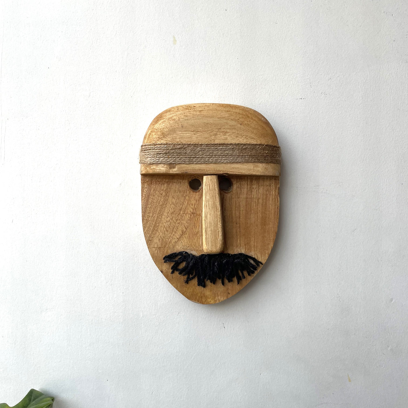 Wooden tribal man with mustache  small mask